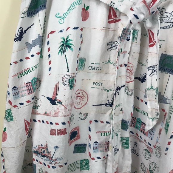 Crewcuts Factory Girls Size 14 Multicolor Waist Tie Postcard Print Shirt Dress - Picture 7 of 12